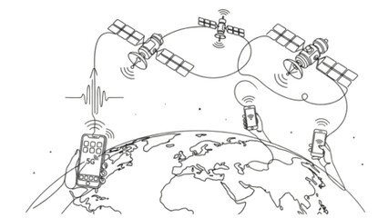 Continuous Line Smartphone Satellite Illustration – Modern Communication Technology Concept Art © Deshan