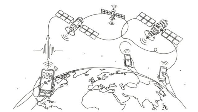 Continuous Line Smartphone Satellite Illustration &ndash; Modern Communication Technology Concept Art