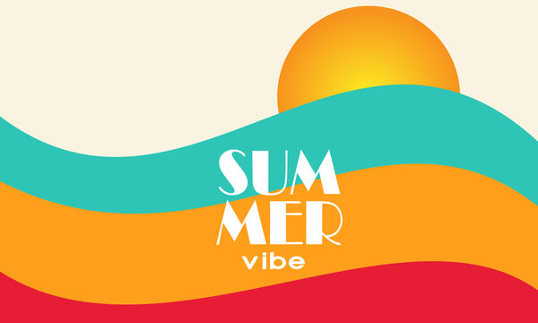 Summer Vibe Retro Background: Vibrant Sunset Over Tropical Waves Illustration with Vintage 70s Aesthetic - Colorful Abstract Beach Poster and Summer Holiday Vacation Graphic Design
