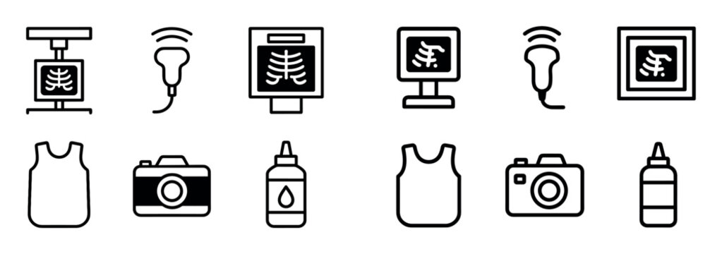 Equipment icons with xray monitor and camera outline