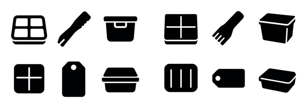 Kitchen icons with box tray tag flat