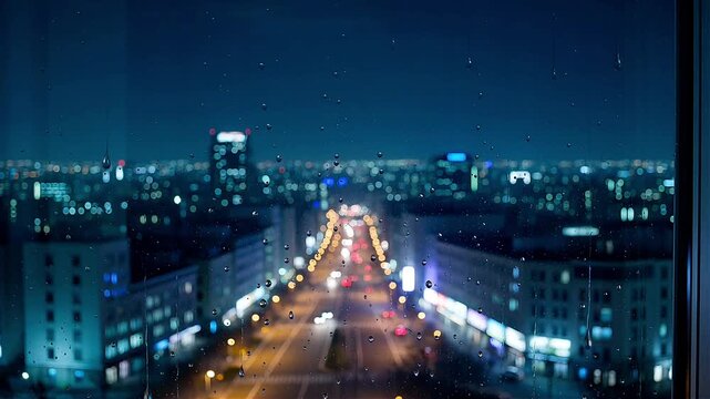 Rainy Night city road traffic lights urban skyline timelapse background