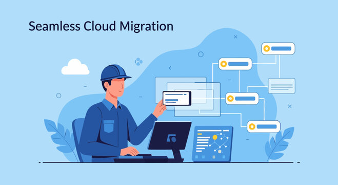 IT professional managing cloud migration from workstation