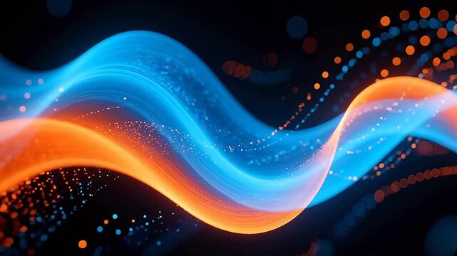 Blue and orange flowing waves on black