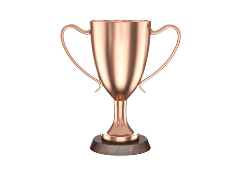 Bronze trophy cup with wooden base, third place award isolated on transparent background PNG
