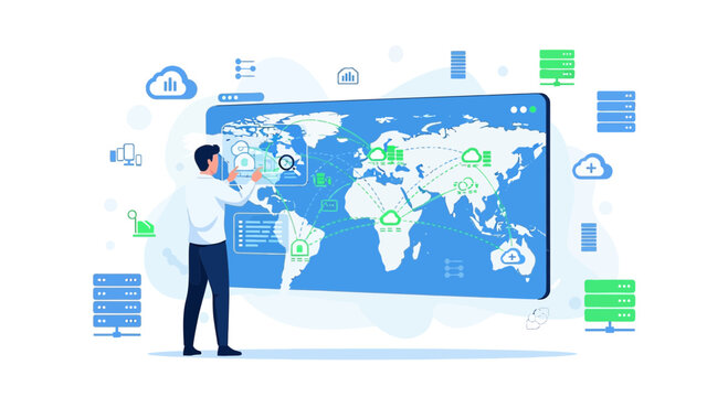 Global Network Connection, Data Center, Cloud Computing & Digital Transformation Concept
