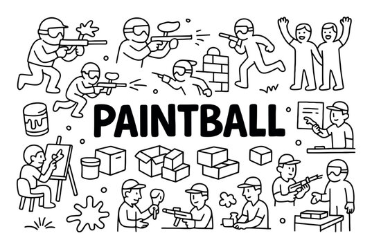 Paintball icons with player gun bunker outline
