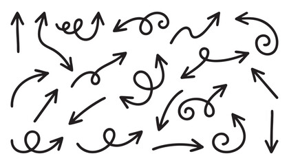 Obraz premium Set of Hand Drawn Curly Black Arrows, Minimalist Doodle Pointer Icons for Creative Designs