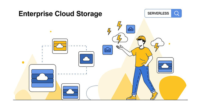 Enterprise Cloud Storage Illustration: Data Management & Serverless Concept