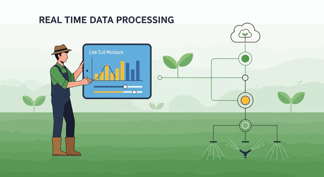 Farmer Using Tablet for Real-Time Data Agriculture Technology Innovation