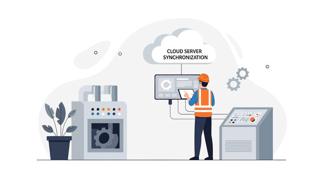 Engineer controls cloud server synchronization for industrial machinery