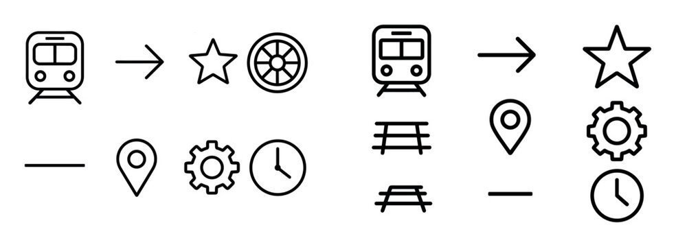 Transport icons with train star wheel outline