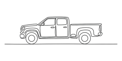 Continuous single line drawing of a pickup truck vehicle side view Vector, illustration © Nebaron