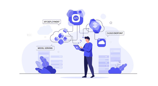 Digital transformation, API integration, cloud computing concept