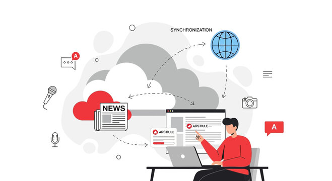 Digital News Synchronization Concept - Global Connection, Information Flow