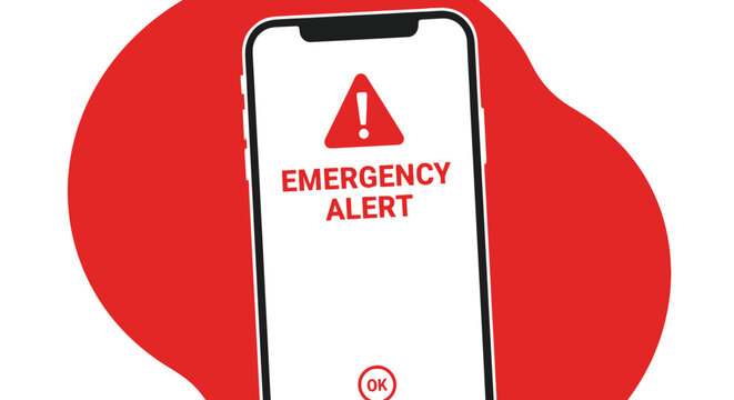 Smartphone screen displaying a digital emergency alert notification for public safety in this studio product photo
