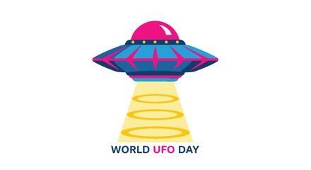 Bright colorful flying saucer emitting a glowing light beam for the celebration of world ufo day © Laiba