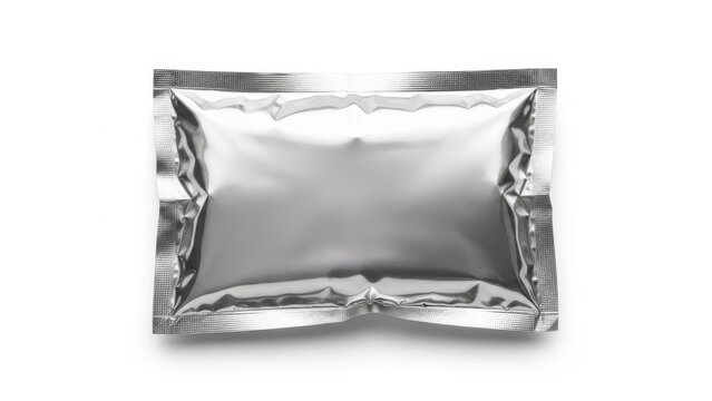 A shiny, reflective aluminum foil pouch sealed with crisp edges.