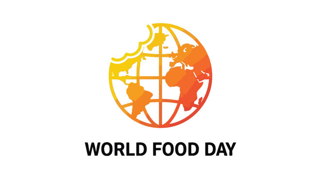 World food day graphic featuring a gradient globe icon with a large bite mark cut out