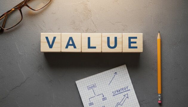 Value Focus Desk Setup With Scrabble Tiles And Pencil.