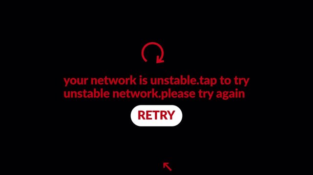 Internet Connection Lost Error Screen Animation on Transparent Background, Unstable Network Warning for Weak internet Signal ,Data Problem ,System Failure  and  Technology Concept in 4k Alpha Channel