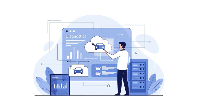 Digital Car Diagnostics and Cloud Technology Concept