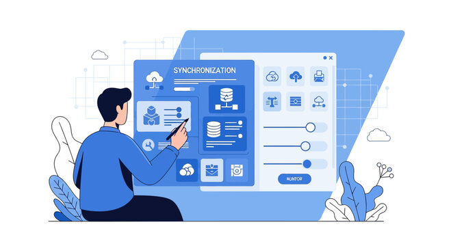 Developer working on cloud sync and data management interface