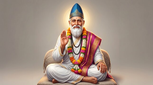 Realistic Portrait of Saint Kabir Das Sitting in Meditation - Digital Art