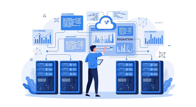 Data Center Cloud Migration Technology Concept - Server Room Network