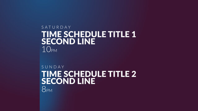 Minimal Broadcast Package Time Schedule Card X2 &ndash; Clean Motion Graphics Toolkit with Titles, Lower Thirds, Logo, Transitions and Promo Elements for TV and Media