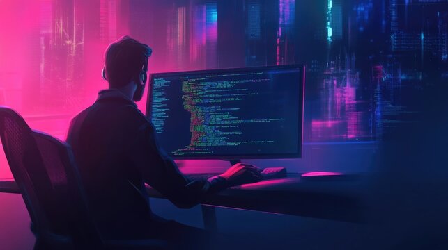 Digital technology, software development concept. Coding programmer, software engineer coding javascript on laptop computer screen, Agile development, digital technology