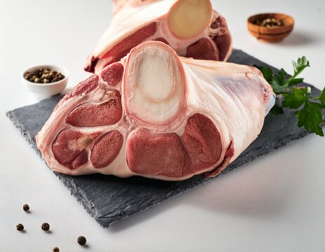 new uncooked beef oxtail on a light surface