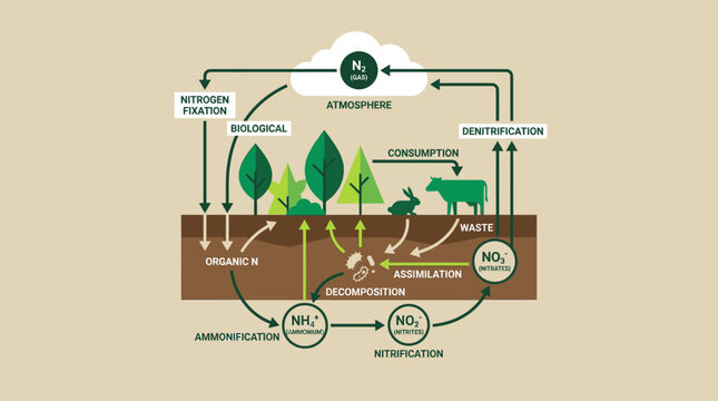 Educational Diagram Showing Nitrogen Cycle Processes.