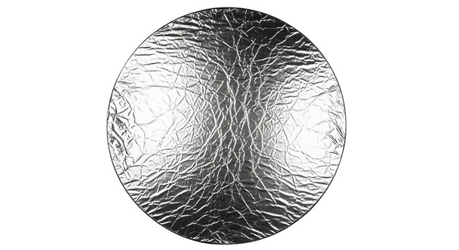 Round silver photography reflector isolated on transparent background