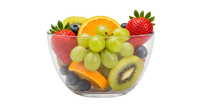 Fresh fruit salad in a glass bowl isolated on transparent background
