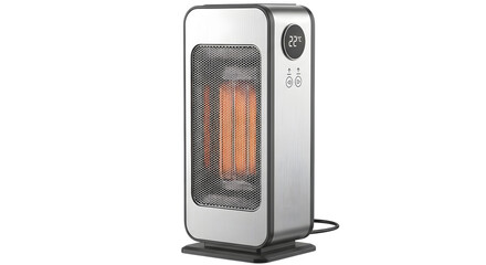 Modern portable electric space heater with digital temperature display isolated on transparent background © Romeryo