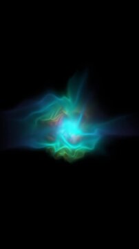 Vertical turquoise light nebula with soft violet undertones rising like smoke in a dark void perfect for spiritual or high-end technology background designs