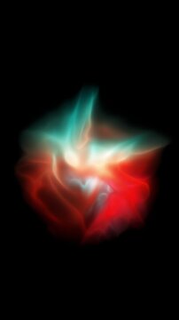 Vertical red plasma wisp with subtle blue highlights floating in a dark vacuum creating a dramatic sense of cosmic mystery and biological cellular energy
