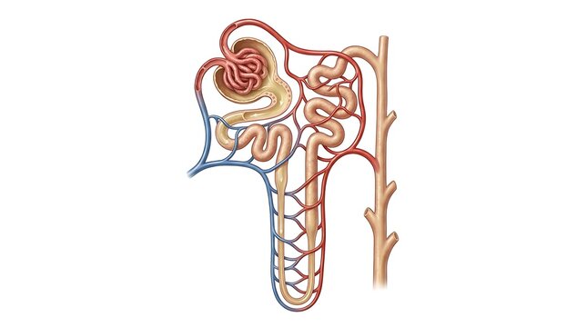 Detailed Kidney Nephron Structure Close Up Educational Medical Illustration