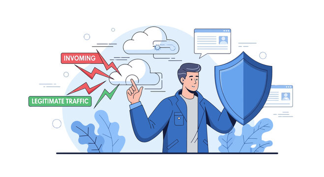 Cybersecurity Protection: Man Shielding Network Traffic from Threats