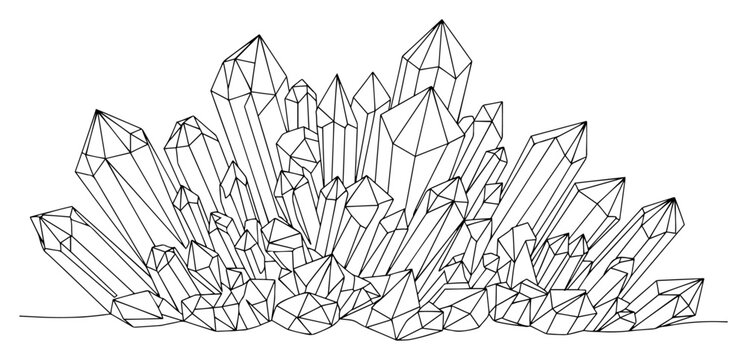 Crystal Cluster Gemstone Mineral Quartz Geode in Continuous One Line Art Style Geometric Vector Drawing