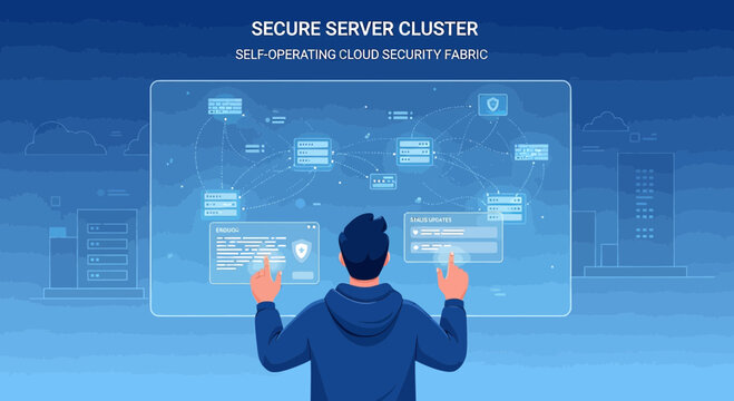 Cybersecurity Expert Managing Secure Server Cluster with Cloud Security Fabric