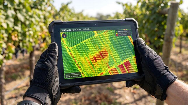 Optimizing vineyard health and crop yields through precision multispectral mapping on a rugged tablet, driving market scalability and global food security.