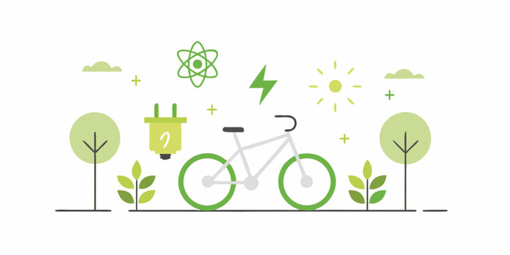 Electric bicycle and renewable energy icons flat vector illustration