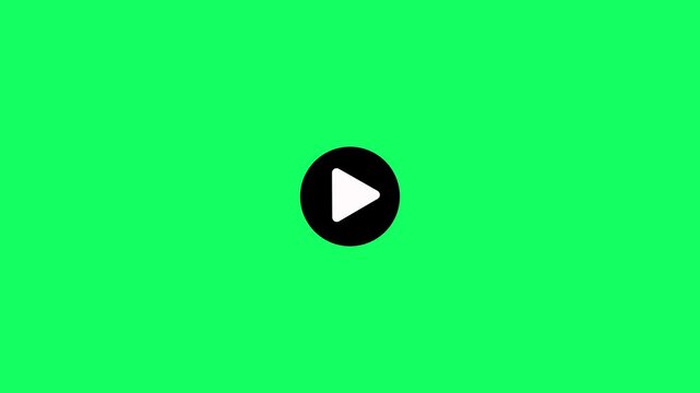 Animated circle Play button icon on a green background. Video and audio music play button animation. Loop circle Play button icon for media playback and streaming services with alpha channel