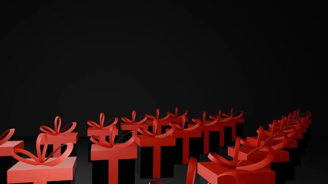Rows of black and red gifts on black background