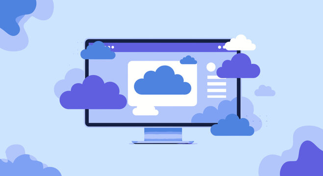 Computer Screen Displaying Cloud Computing Service Iconography