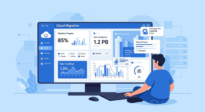Cloud Migration Dashboard and Analytics: Business Data Technology Illustration