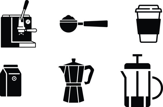 coffee maker machine and cups icons