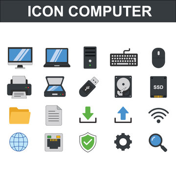 Computer Technology Icons Set Vector Illustration